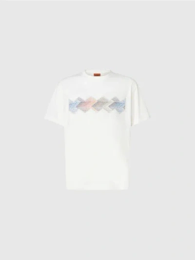 Missoni Cotton Crewneck T-shirt With Gradient Zig Zag Insert In White