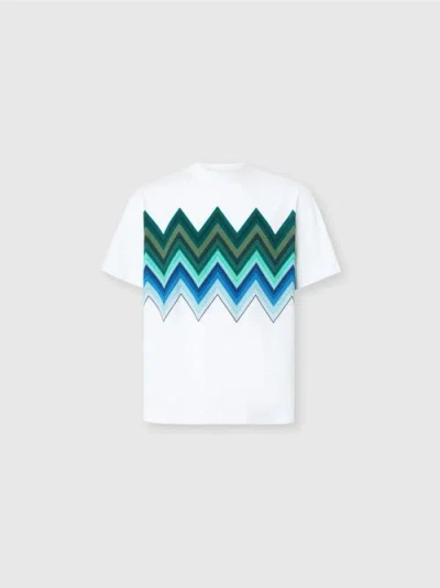 MISSONI MISSONI COTTON CREWNECK T-SHIRT WITH MACRO ZIGZAG PRINT