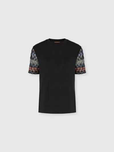 Missoni Cotton Crewneck T-shirt With Chevron Details In Black