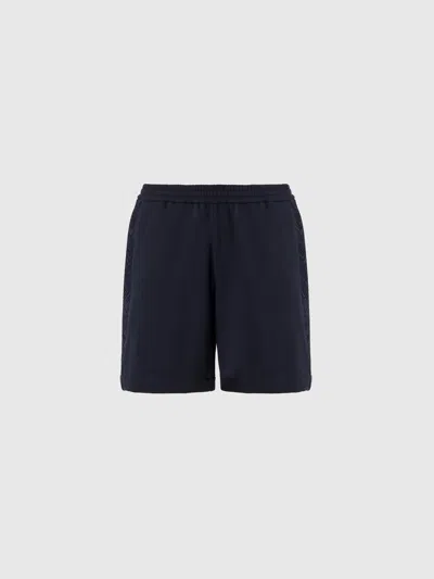 Missoni Cotton Fleece Shorts With Knit Inserts In Blue