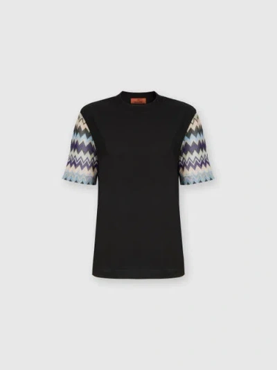 Missoni Cotton Jersey T-shirt With Zig Zag Knit Sleeves In Multicoloured