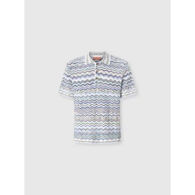 Missoni Cotton Knit Polo Shirt With Chevron Pattern In Brown