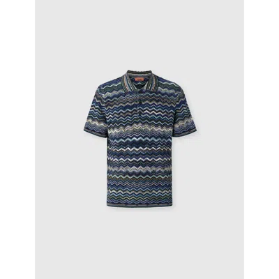 Missoni Cotton Knit Polo Shirt With Chevron Pattern In Multi