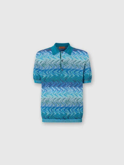 Missoni Poloshirt Aus Baumwollstrick Mit Kontrastierender Paspel In Blue