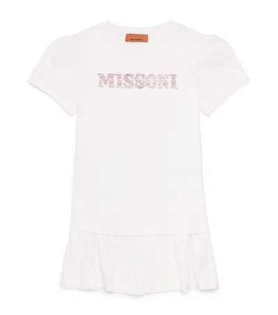 Missoni Kids' Cotton Logo Embellished Dress In White