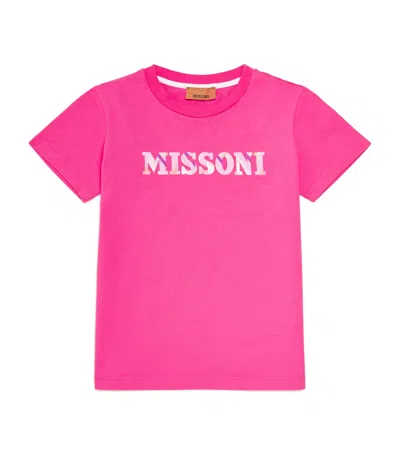 Missoni Kids' Cotton Logo T-shirt In Pink