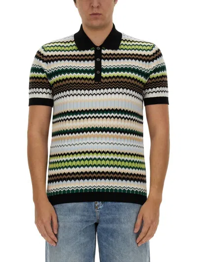 Missoni Zigzag Woven Design Polo Shirt In Green