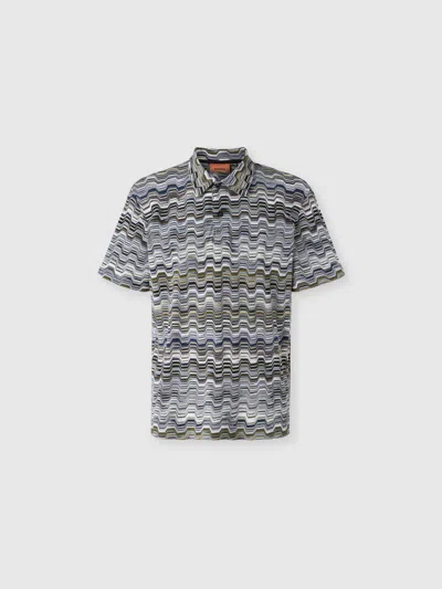 Missoni Cotton Polo Shirt With Raschel Knit And Greek Motif In Green