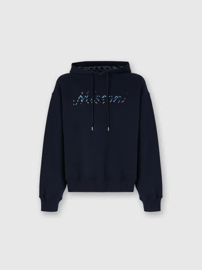 Missoni Cotton Sweatshirt With Hood In Blue