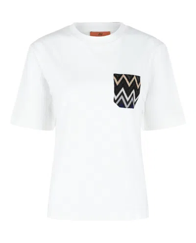 Missoni Cotton T-shirt With Zig Zag Lamé Pocket In Multi