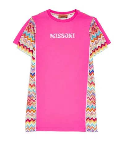 Missoni Kids' Cotton Zigzag Trim Dress In Pink