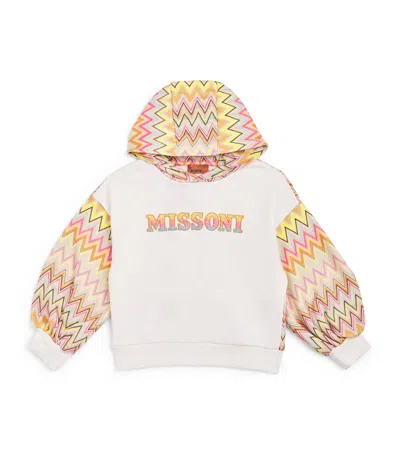 Missoni Kids' Cotton Zizgag-trim Hoodie (12-14 Years) In White