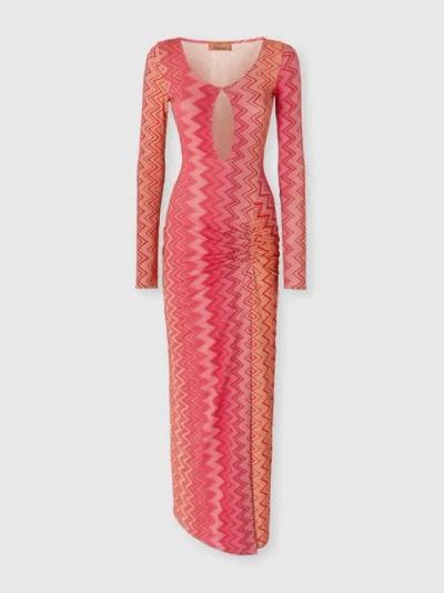Missoni Cover Up Dress In Stretch Nylon Zig Zag Lamé In Red