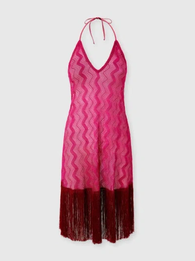 Missoni Cover-up Dress In Zig Zag Lamé Viscose With Fringes In Purple