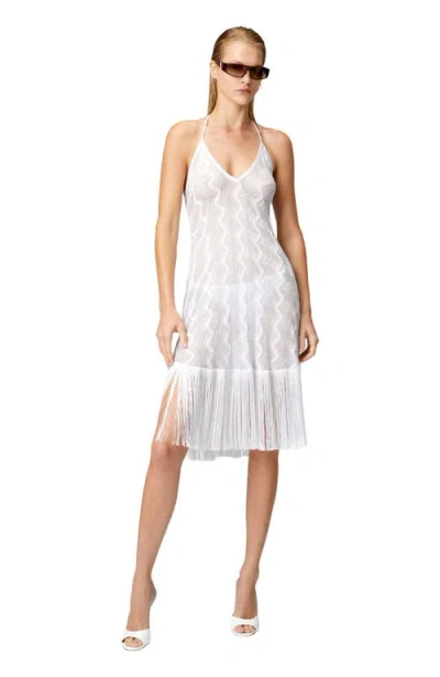Missoni Cover-up Dress In Zig Zag Lamé Viscose With Fringes In White