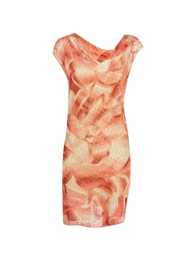 Pre-owned Missoni Cowl-neck Mini Knitted Dress In Orange