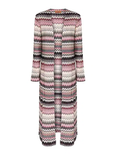 Missoni Zigzag Long Cardigan In Nude & Neutrals