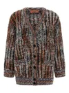 Missoni Multicolor Cardigan With V-neck Front And All-over Check Motif In Wool And Mohair Blend Woman In Multi
