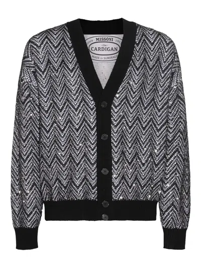 Missoni Zig Zag Cotton-blend Cardigan In Black & White