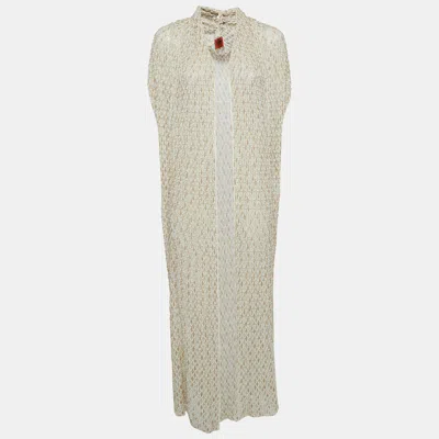 Pre-owned Missoni Cream Patterned Lurex Knit Open Front Long Cardigan M