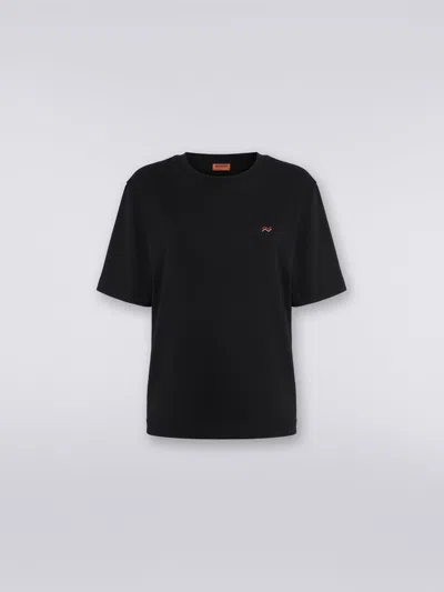 Missoni Crew-neck Cotton T-shirt With Embroidery And Logo In Black