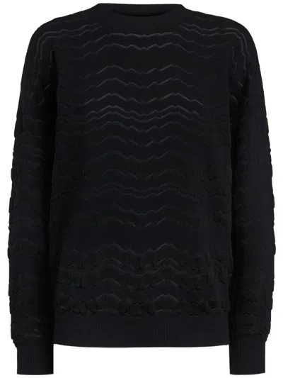 Missoni Crewneck Pullover With Tone-on-tone Zigzag In Schwarz