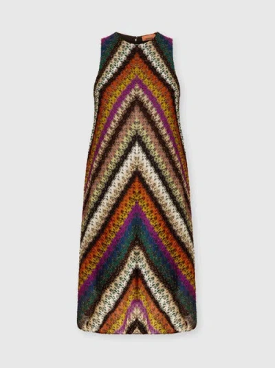 MISSONI MISSONI CREW NECK MINI DRESS IN PERFORATED TULLE LACE