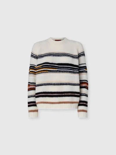 MISSONI MISSONI CREW NECK STRIPED SWEATER IN WOOL, MOHAIR AND ALPACA