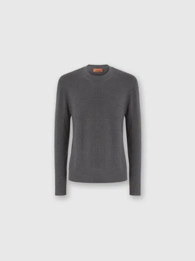 Missoni Crew Neck Sweater In Wool With Chevron Pattern In Gray