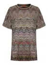 Missoni Short Sleeve T-shirt With Zigzag And Sequins In Brown