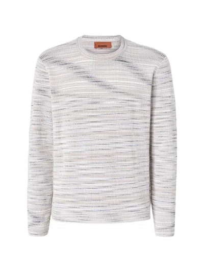 Missoni Ribbed Crew-neck Flamed Cotton Pullover In Gray