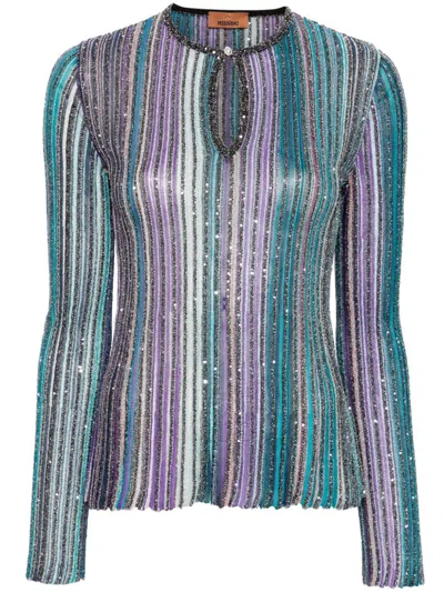 Missoni Lamé Pleated Knit Top In Blue