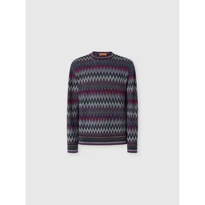 Missoni Crew Neck Sweater With 3d Zigzag Pattern In Multi