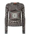 Missoni Crew Neck Sweater With Flame Pattern In Cashmere Blend