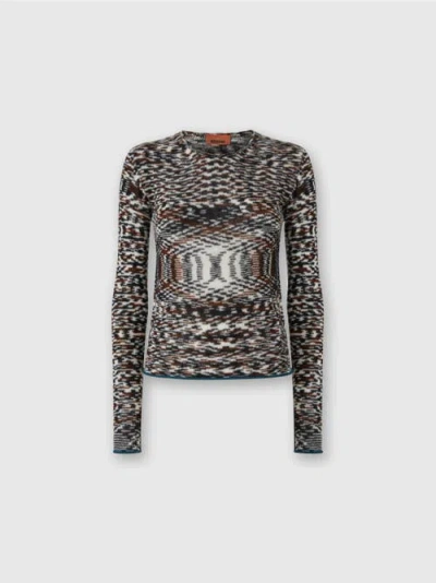 MISSONI MISSONI CREW NECK SWEATER WITH FLAME PATTERN IN CASHMERE BLEND