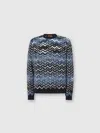 Missoni Crew Neck Sweater With Geometric Zigzag Pattern In Blue