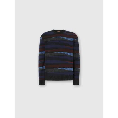 Missoni Crew Neck Sweater With Striped Inlay In Blue