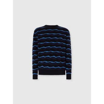 Missoni Crew Neck Sweater With Wave Pattern In Blue
