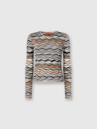 Missoni Crew Neck Sweater With Wave Pattern In Gray