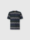 Missoni Crew Neck T-shirt With Irregular Zigzag In Blue