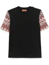 Missoni Black T-shirt With Zigzag Knitted Sleeves In Black