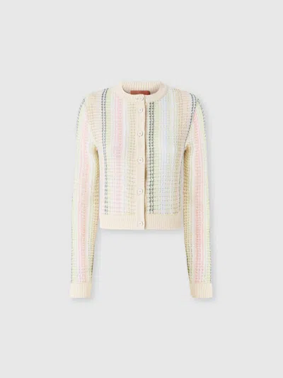 Missoni Crewneck Cardigan In Cotton Blend Caperdoni Motif In Multicoloured