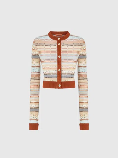 MISSONI CROP-CARDIGAN MIT RUNDHALSAUSSCHNITT UND GRIECHISCHEM ZICK-ZACK-LAMÉ
