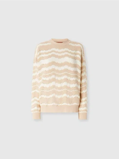 Missoni Crewneck Pullover With Tone-on-tone Zigzag In Beige