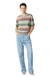 Shop Missoni Crewneck T-shirt In Gradient Zigzag Knit With Sequins In Multicoloured