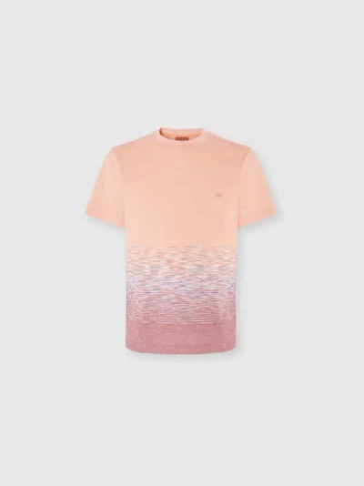 Missoni Crewneck T-shirt In Slub Cotton And Linen With Zigzag Embroidery In Orange & Red