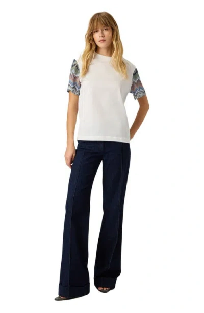 Missoni Crew-neck T-shirt In Cotton Jersey With Contrast Sleeves In White