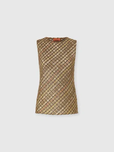 Missoni Criss-cross Tartan Crew Neck Top In Gold