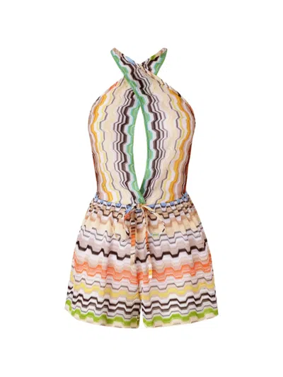 Missoni Criss-cross Striped Playsuit In Multi