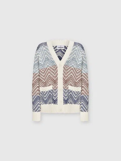 Missoni Crochet Knit Cardigan With Macro Zigzag And Pockets In Multi